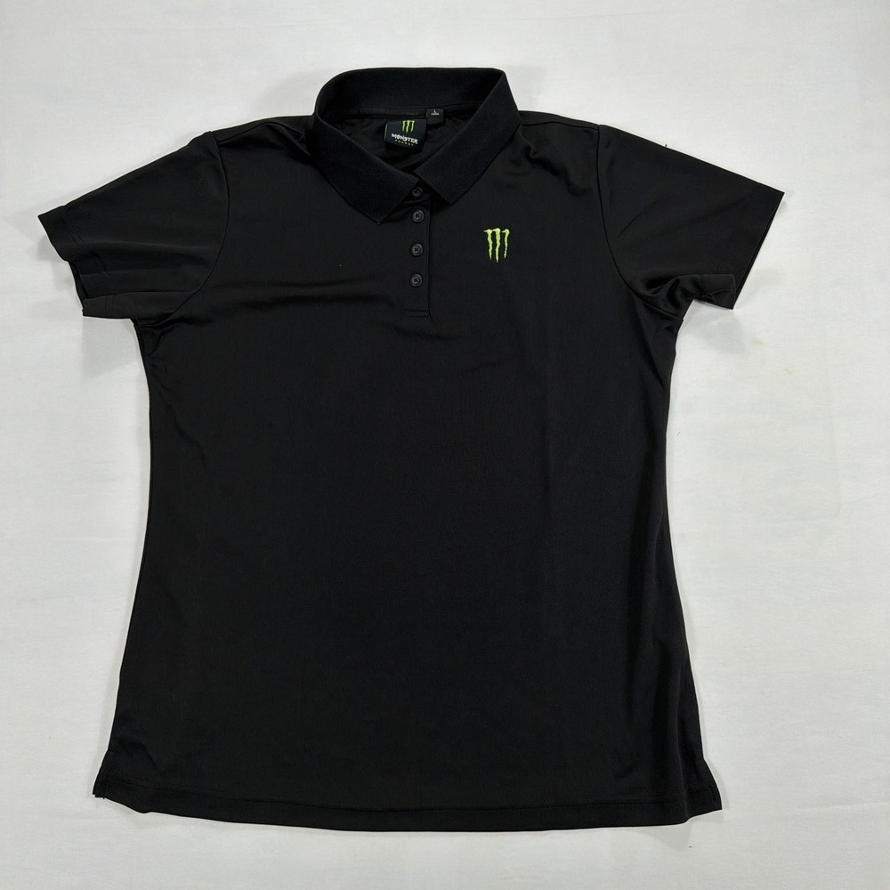 Monster Energy Polo Shirt Embroidered Logo Short Sleeve Performance Large Black